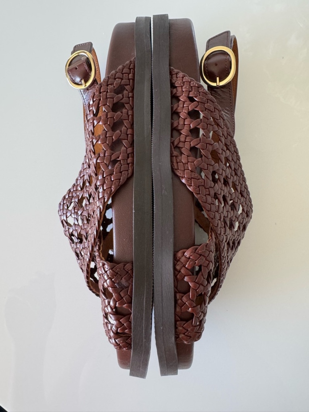 Sezane Tilda Low Sandals Size 9 Brown Smooth Woven Leather Flats Buckle Shoes - Picture 7 of 7